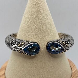 Robert Manse Sterling Silver 925 18K English Blue Quartz Cuff Bracelet Average